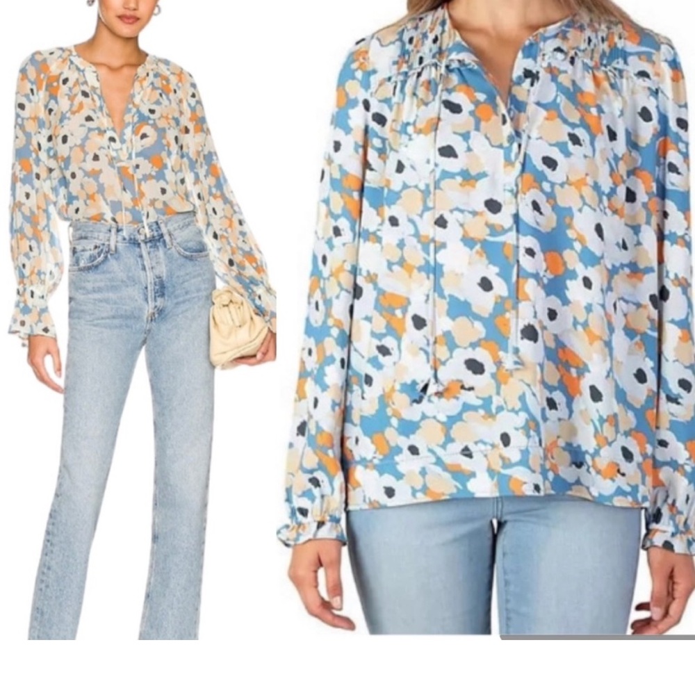 Joie Anthropologie Size Medium Blue and Orange Floral‎ Blouse